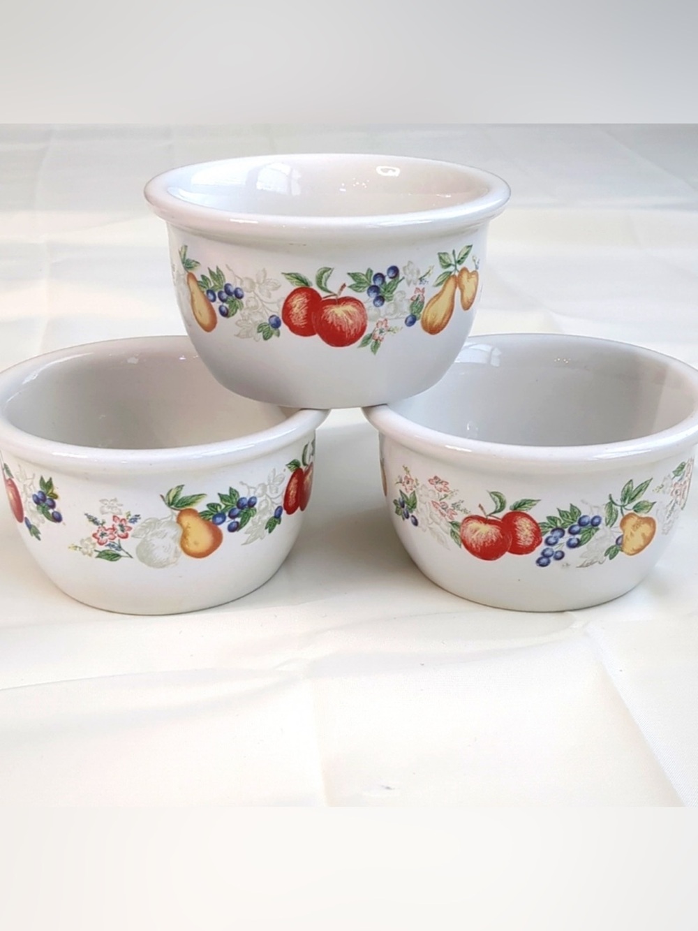 3 Corelle Chutney Ramekins with Red Apples, Yellow Pears and Blueberries